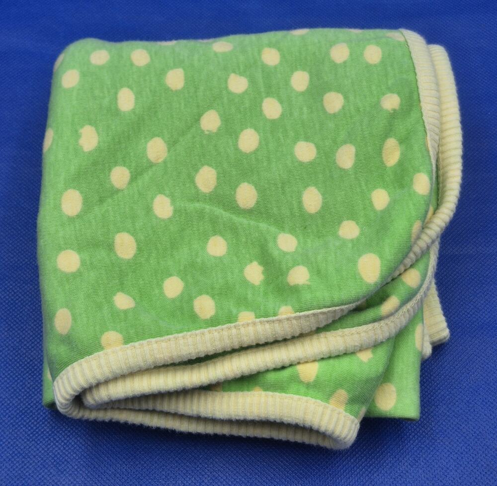 Special Delivery Green Yellow Polka Dot Baby Blanket Cotton 26x28"